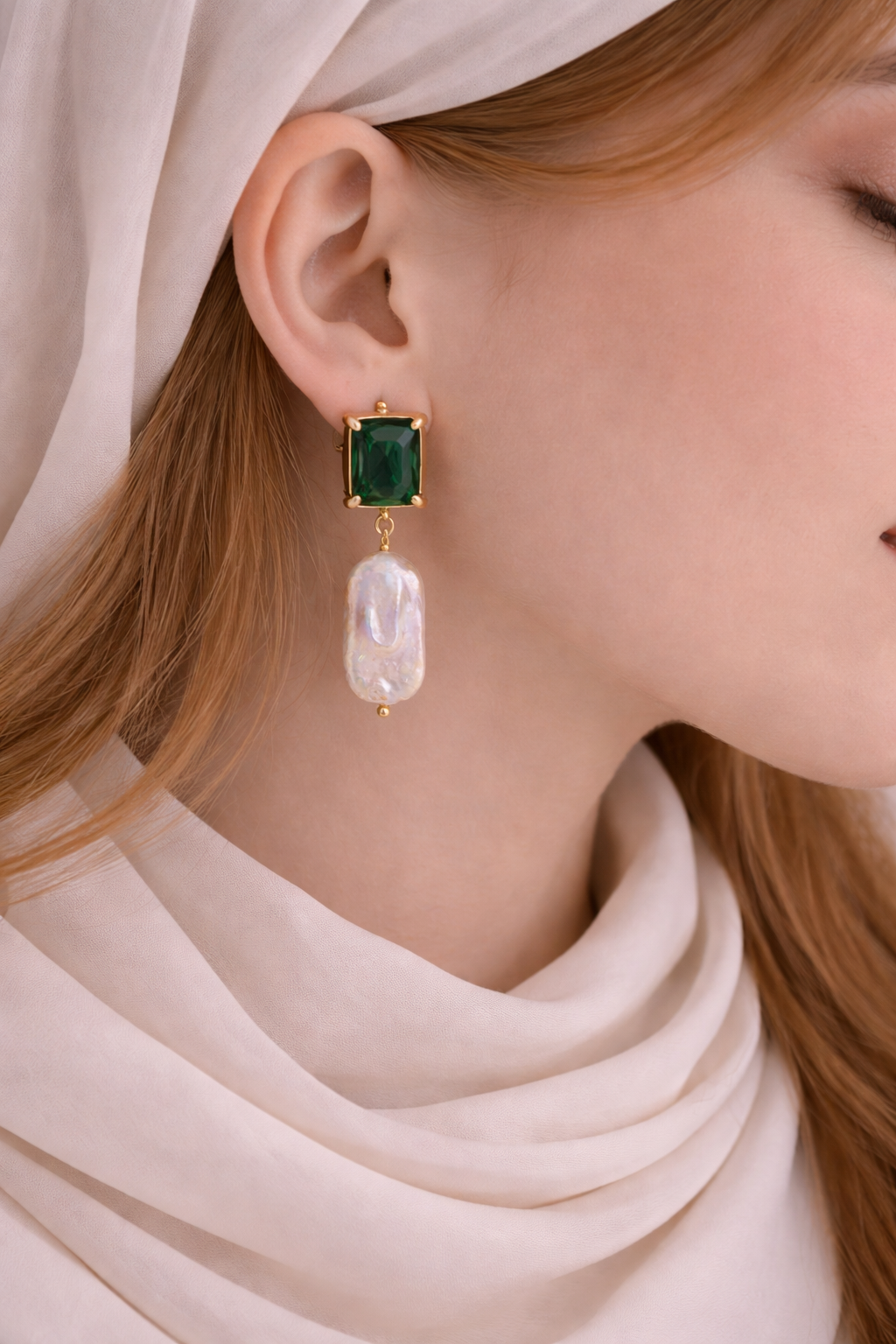 Mini Emerald Pearl Earrings