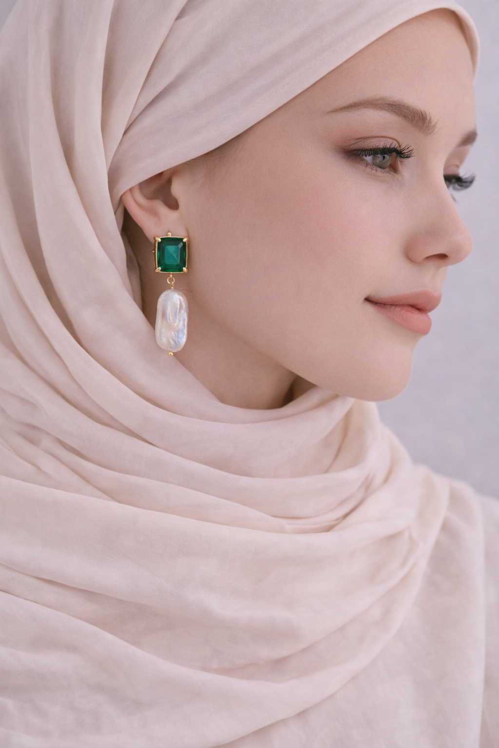 Mini Emerald Pearl Earrings